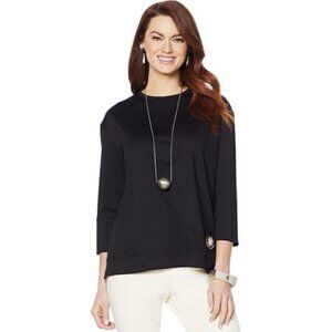 Marla Wynne Sz M Black Ponte Knit Grommet Box Top Blouse Tunic Womens